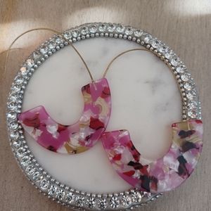 Pink Acrylic Geometric Semicircle Threader Earrings